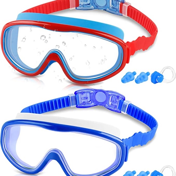 Kids Swim Goggles for Age 3-15, 2 Pack Kids Goggles for Swimming with Nose Cover - Picture 1 of 7